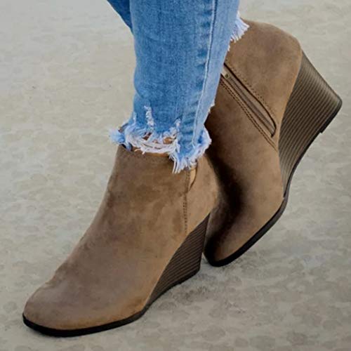 Boots Women Ankle Booties Sexy Low Heels, Womens Ankle Boots V Cut Stacked Chunky Heel Round Toe Zipper Booties Slip On Causal Wedges Shoes Suede Boots Pointed Toe Dressy Western Combat Boots4