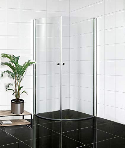 Schwänlein® Douchecabine, 80 * 80 * 190, kwart cirkel, rond, inklapbaar, ruimtebesparend, van echt glas, veiligheidsglas, helder glas (SEG), incl. nanocoating