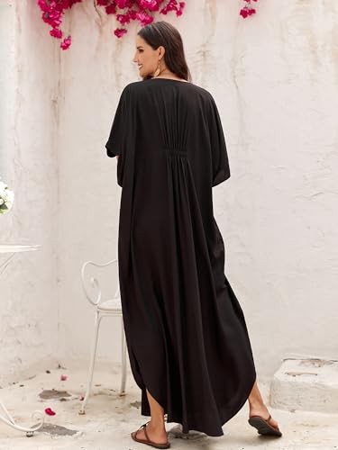Image of Moss Rose Kaftan Dresses for Women V Neck Summer Swimsuit Cover up Caftan Maxi Beach Dresses