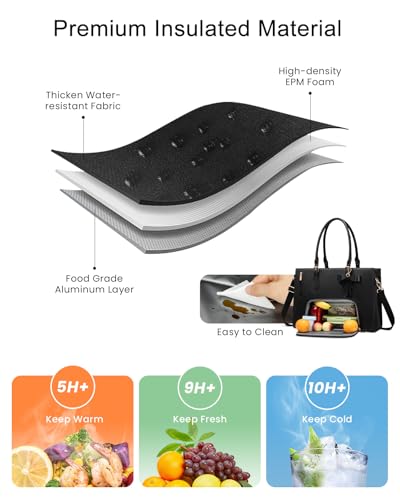 LOVEVOOK Laptop Lunch Tote Bag for Women, Work Bag with Insulated Lunch Compartment Handbag for Work, Teacher, Nurse3