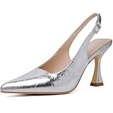 Susanny Silver Slingback Kitten Heels Elegant Dressy Pumps for Women Closed Pointy Toe Sexy Chunky High Heels Wedding Bride Prom Party Dress Shoes 8.5