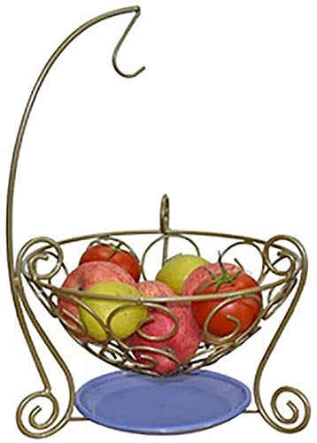 Cesta de frutas con gancho para bananas y escurridor de diseño en color oro para salón