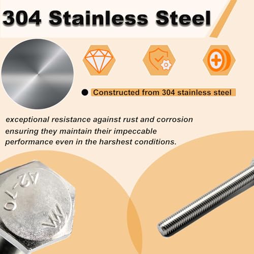 Image of 26PCS M6 Hex Bolts M6x20mm Hex Head Bolts Stainless Steel 304 | M6-1mm Hex Bolt Fully Threaded Hex Tap Bolts Metric Hexagon Head Screw Machine Bolts Right Hand External Hex Drive