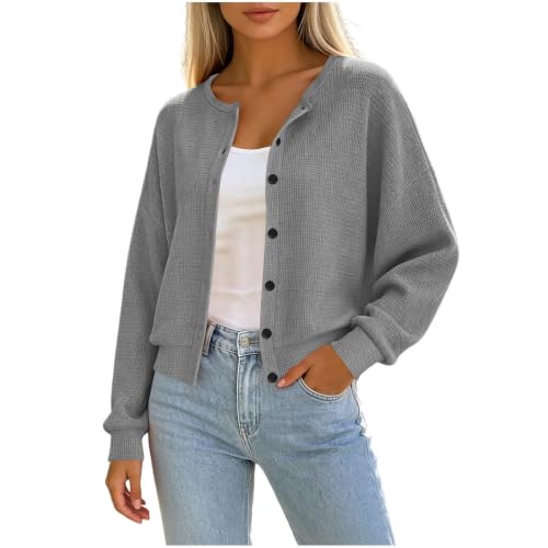Pbawab Women's Lightweight Crewneck Button Knit Cardigan Fall