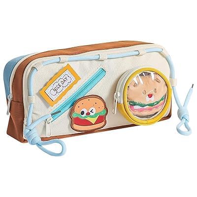 Image of Invite Cute Food Pencil Case for Kids, 4 Layer Large Capacity Pencil Pouch with 3 Compartments, Cartoon Aesthetic Stationery Organizer for School, Gift for Boys & Girls (Cocoa Bean)