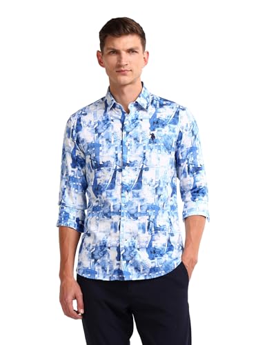 Image of U.S. Polo ASSN. Printed Regular Fit Shirt for Men - 100% Cotton, Breathable & Comfortable, Full Sleeves Casual Shirt for Men