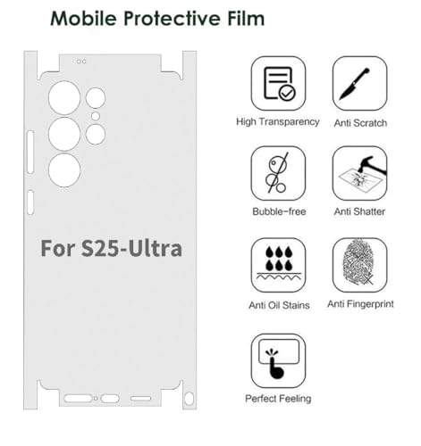 Image of NISHTECH Matte Finish Full Body Cover Back Protector Compatible with Samsung Galaxy S25 Ultra 5G | Unbreakable Membrane Scratch Guard Full Fit Protective, Case Friendly, (Back & Side) (Pack of 1)