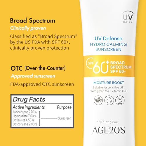 Image of AGE20'S UV Defense Hydro Calming Sunscreen SPF 60+ | Korean Sunscreen | Moisturizing Creamy Formula, No White Cast, Lightweight Finish | Green Tea + Aloe Vera | Dermatest Excellent | 1.69 fl.oz*2ea | UV Defense