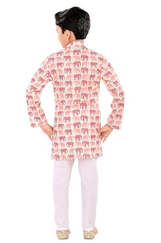 Image of TinySteps Boys Cotton Kurta Pajama | Traditional Ethnic Wear Pure Cotton Printed Kurta With Elastic Waist White Pajama