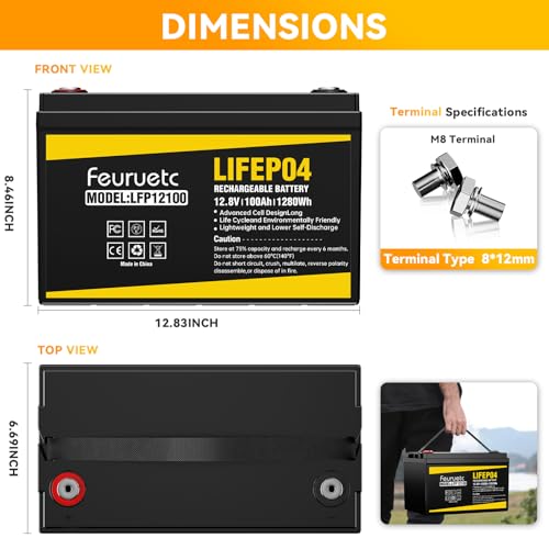 Image of 2 Pack 12V 100Ah LiFePO4 Solar Battery - Deep Cycle Lithium Battery for Solar Systems, Off-Grid, RV, Marine, and Backup Power with 15000+ Cycles, Lightweight, Maintenance-Free