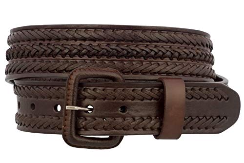El Presidente - Mens Brown Braided Woven Cowboy Belt Leather Removable Buckle