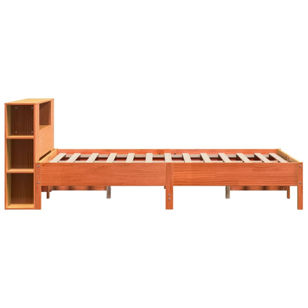 Cama de madera maciza de pino de 140 x 200 cm, color marrón cero, con estante, cabecero de lamas, cama doble, ahorra espacio, para dormitorio, habitación de invitados, habitación juven
