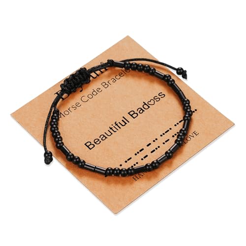 Morse Code Bracelets for Women Inspirational Gifts for Her Adjustable Black Adjustable Braided Men Bracelets Motivational Best Friend Birthday Gifts for Sister Daughter Mom Dad Christmas Jewelry…