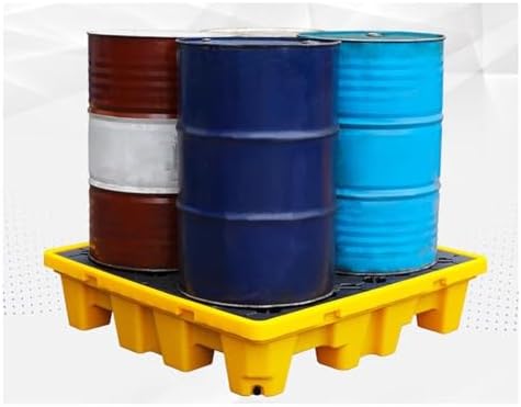 Oil Spill Containment Pallet - Durable Drum Spill Tray, Nestable Grating for Garage & Industrial Storage, Heavy-Duty Polyethylene Platform