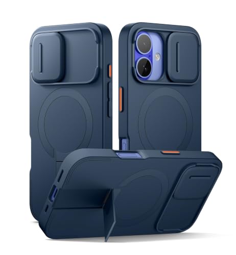 Image of SURITCH for iPhone 16 Case with Magnetic Camera Slide Cover and Adjustable Kickstand, Compatible with MagSafe, Shockproof Bumper Case Slim Protective Cover 6.1 Inch, Blue