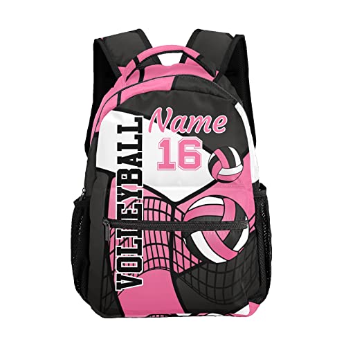 Personalized Volleyball Pink Black White Multifuction Backpack with Name Text for Women Men Gift