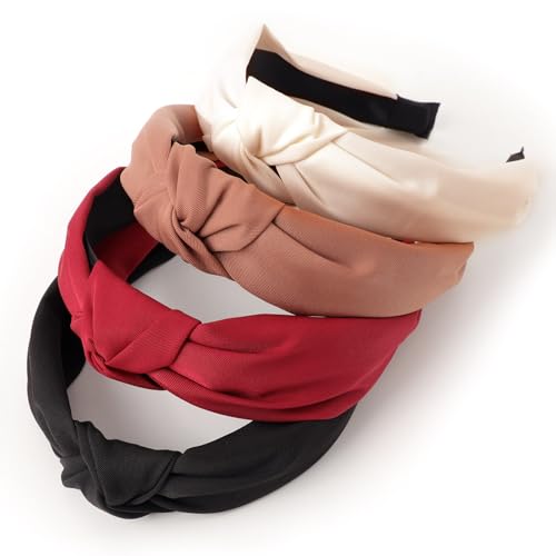 Image of DRESHOW Women's Headbands, 4 Pcs Knotted Non Slip Fashion Hairbands for Girls, Solid Boho Wide Top Knot Hair Hoops Hair Accessories