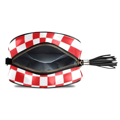 Image of ALAZA Women's Red White Checkerboard PU Leather Crossbody Bag Shoulder Purse with Tassel