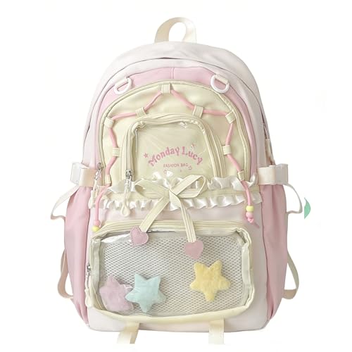 jingyuKJ Kawaii ita Backpack - Cute Backpack Coquette Aesthetic Back Pack Y2K Daypack with Clear Pockets with Clear Pockets (Pink)