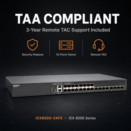 Image of Ruckus ICX8200-24FX Managed Switch, 16x 1 /10GbE SFP+ Fiber, 8x 25GbE SFP28 Uplinks - Stackable Enterprise Switch, 3-Yr Remote TAC Included, TAA Compliant