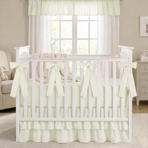 Image of SmoothNovelty Beige Crib Bed Skirts with 4 Large Cot Bow 28 inch x 52 inch Baby Crib Skirt for Boys Girls Nursery Toddler Bed Skirt Dust Ruffle 14 inch Drop (Double Layer)