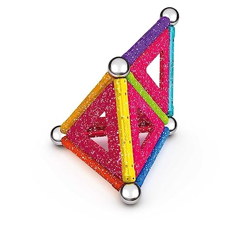 Geomag - Glitter - 22 Pièces - Constructions Magnétiques à Paillettes pour Enfants Dès 3 Ans - Blocs Magnétiques avec 8 Bâtonnets, 8 Boules, 6 Plaques - 100% Plastique Recyclé - Fabrication Suisse