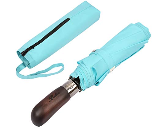 Balios Travel Umbrella with Real Wood Handle - Compact & Foldable Design