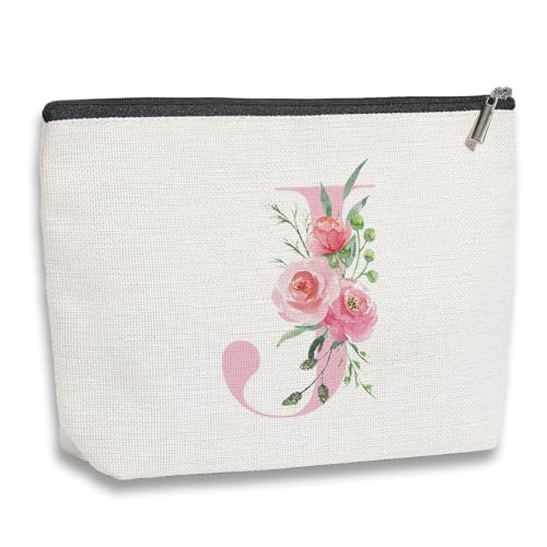 Initial Makeup Bag, Personalized Gifts for Women, Bridesmaid Gifts, Birthday Gifts for Women Mom, Gifts for Best Friend, Bride Bridesmaid Cosmetic bag (Pink, J)
