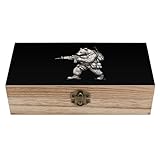 Bear with Gun Wooden Jewelry Box with Hinged Lid Keepsake Fashion Treasure Chest Boxes Craft Stash Boxes