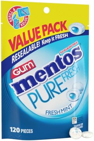Mentos Pure Fresh Sugar Free Gum With Xylitol, Fresh Mint, 120 Piece Bag