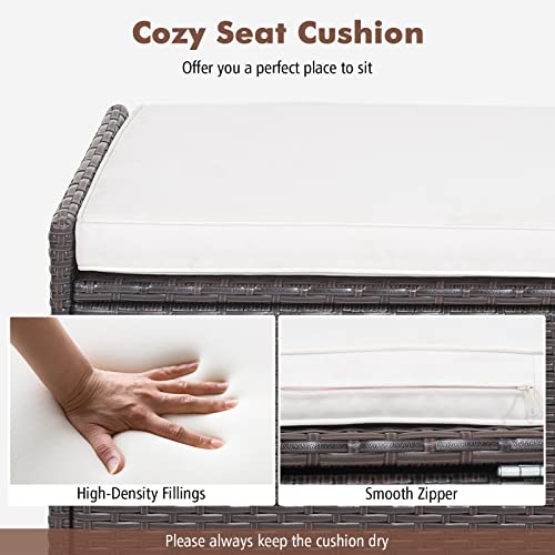 COSTWAY 128L Garden Storage Box, 3-in-1 Waterproof Rattan Deck Box Chest with Seat Cushion, Zippered Liner & Solid Gas Struts, Outdoor Patio Storage Bench Table for Cushion Tool Toy - Image 6
