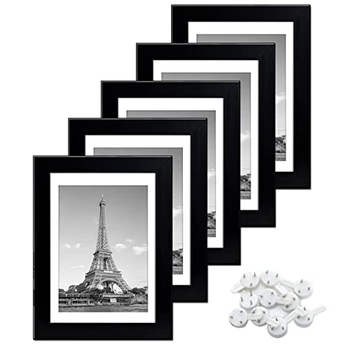 Portarretratos, 5 PCS Marcos de Fotos de Alta Transparencia, 4 x 6 '' con Alfombrilla o 5 x 7'' Sin Alfombrilla Portaretrato con Soporte en ángulo Vertical/Horizontal para...
