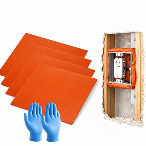 4 PACK Soundproof Outlet Pads Noise Reduction Putty Pads for Gang Boxes Sound Dampening for Walls & Ceilings Electrical Boxes Sockets Outlet Easy Install 7x7 Inch(with 2 Pairs Disposable Gloves)
