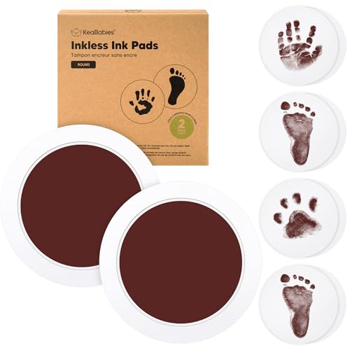 Image of 2-Pack Round Inkless Baby Hand and Footprint Kit - Mess Free Ink Pad for Newborn Keepsake, Dog Nose & Paw Print Kit, Clean Touch Ink Pad for Baby Hand & Footprints, Ideal New Mom Gifts (Auburn)