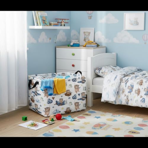 Image of Rectangular Kids Basket Baby Girl Basket Fabric Storage Bin Organizer Box Room Decor(Bear Pilot)