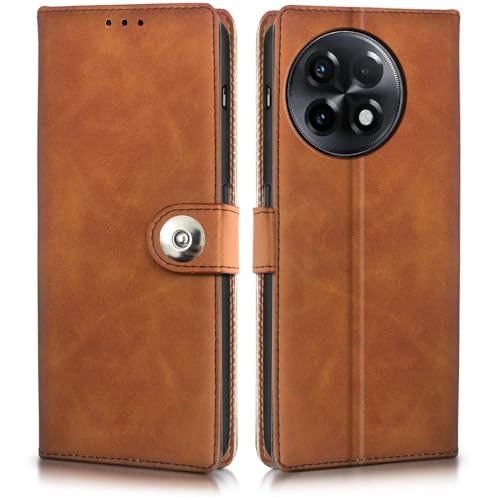 Image of WOW IMAGINE Shock Proof Flip Cover Back Case for 1+ OnePlus 11R 5G (Magnetic Button Flip Case | Wallet Pockets & Stand | Leather Finish | Alder Brown)