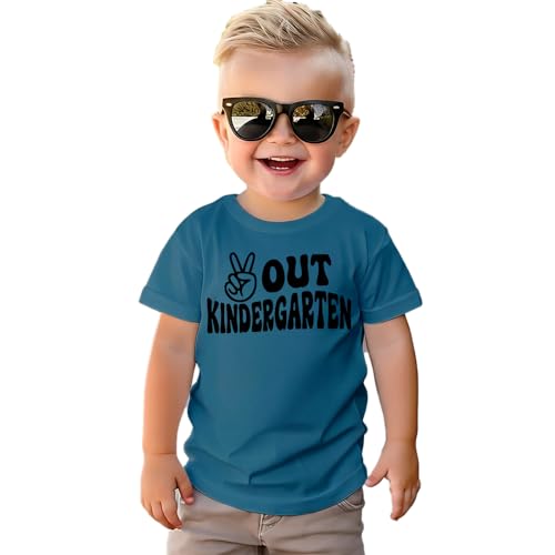 BOUTIKOME Toddler Boy Girl Kindergarten Graduation Shirt Kids Peace Out Kindergarten T-Shirt Cute Last Day of School Tee Tops(Dark Blue 7 Years(130))