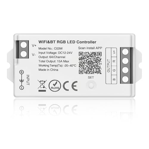 BTF-LIGHTING C03W RGB PWM SMD FCOB (+ R G B) 4PIN LED Strip 2.4GHz Tuya WiFi Group Controller Alexa Google Home Smartphone APP Control Compatible with WR01RF RC03RFB RC04RFB RC05RFB Remote