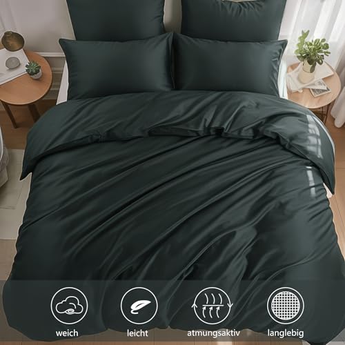 RUIKASI Bettwäsche 200x200 Grau Baumwolle - Baumwolle Bettwäsche-Sets 200x200cm 3teilig mit Reißverschluss… – Ansicht 3