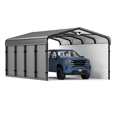 12x20 Metal Carport, Heavy Duty Car Carport Canopy, Galvanized Steel Roof Car Tent Garage, CarPorts with Removable Polyethylene Sidewalls