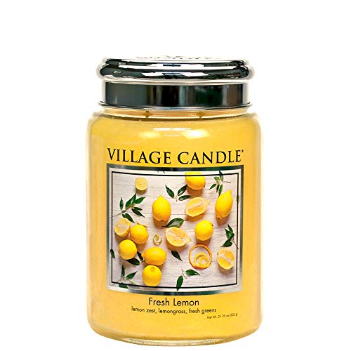 Village Candle Fresh Lemon 26 oz Glass Jar Scented Candle, Large