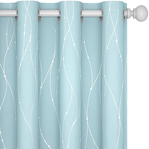 Deconovo Blackout Kitchen Curtains, 45 Inch Length, Pack of 2 - Thermal Insulated Curtains, Dots Pattern, Curtains for Small Windows (52 x 45 Inch, Sky Blue, Set of 2)
