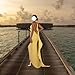 Women Sexy Backless Dress Halter Deep V Neck Detachable Flower Sleeveless Open Back Maxi Dress Cocktail Prom Formal Dresses (Yellow,M)