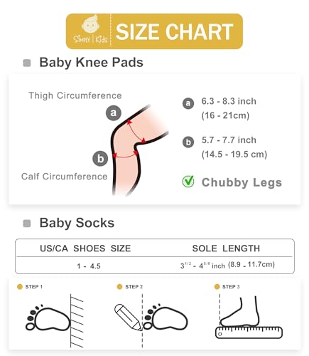 Simply Kids Baby Knee Pads for Crawling and Baby Socks with Grips (6 Pairs, 6-12 12-18 Months) I Toddler Socks for Walking Crawling Anti-Slip Knee Pads for Infant Boys Girls