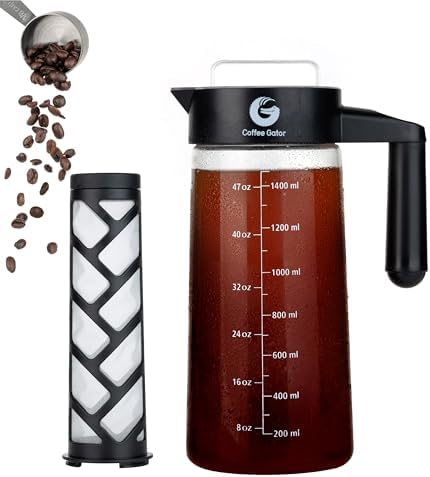 Caffettiera Manuale con Infusore per Fare Il caffè Freddo o Cold Brew Coffee di Coffee Gator - Macchina da caffè per Gli Appassionati di Slow Coffee - Caraffa in Vetro con Filtro - Anche per Il tè