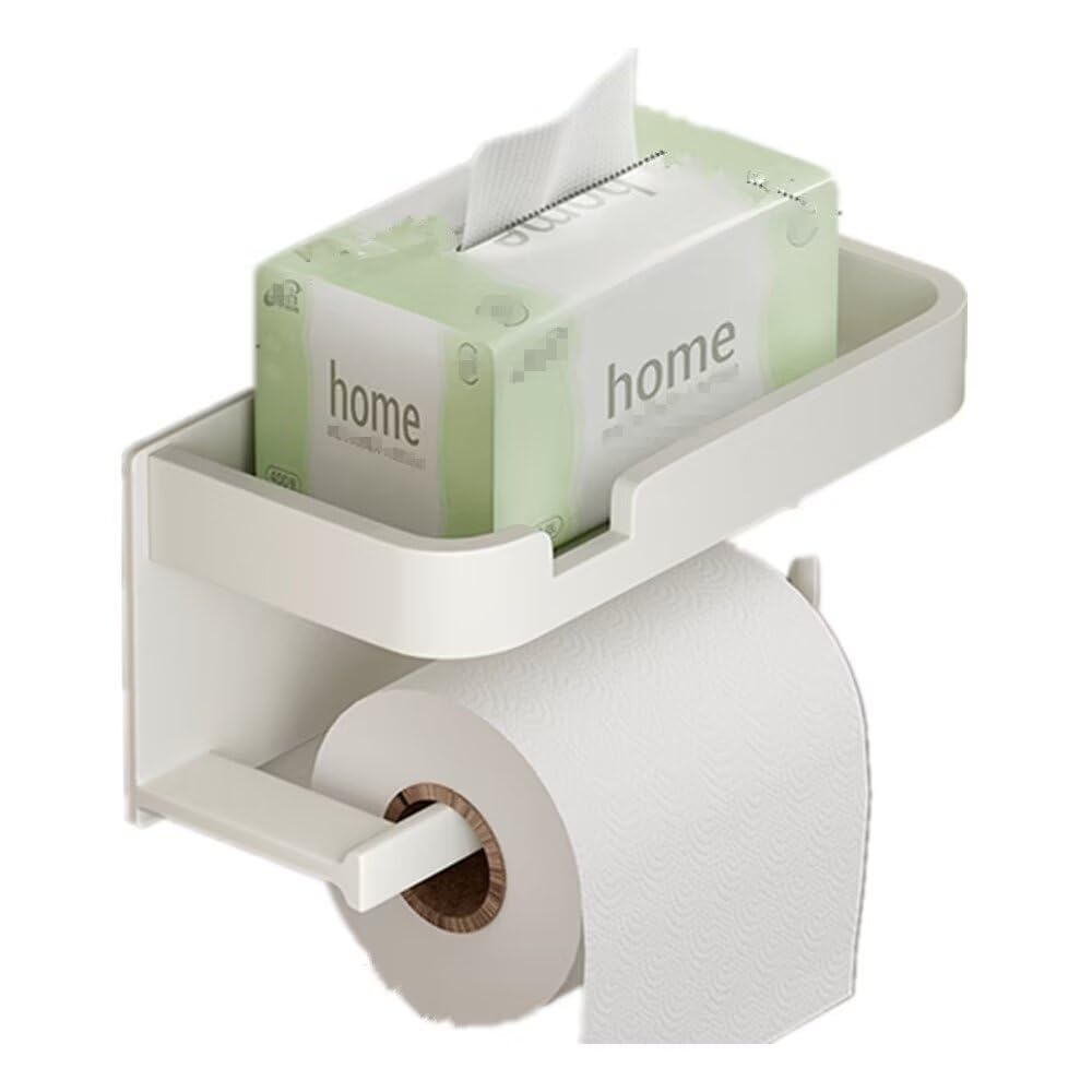 Toilet Paper Roll Holder with Phone Shelf,Wall Mounted Toilet Paper Holder,Rustproof Bathroom Washroom Kitchen Hotel Tissue Roll Holder with Shelf,Toilet Paper Roll White