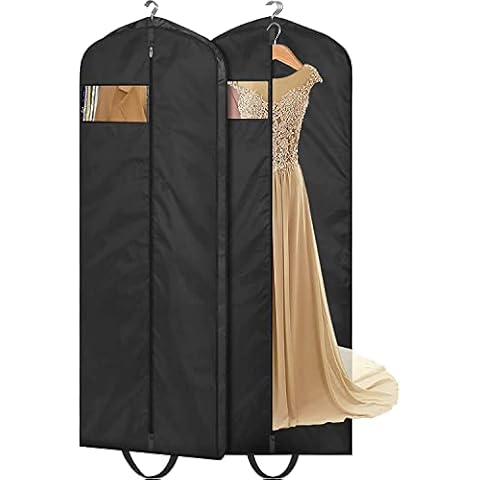 MISSLO 65" Long Garment Bags for Travel Dress Bag Wedding Dress Cover Waterproof Clothing Bags Storage Hanging Clothes Protectors for Wardrobe Bags 2 Packs for Gowns, Tuxedos, Coats Carrier, Black Cover