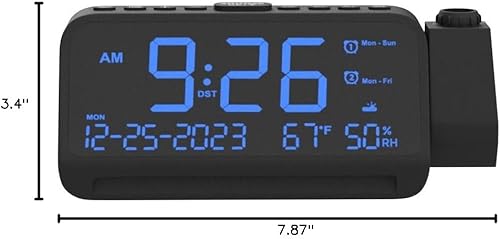 Miniatura 10 de Reloj despertador de proyección para techo de dormitorio, proyector de reloj digital con modo de día de semanafin de semana, fecha, temperatura,