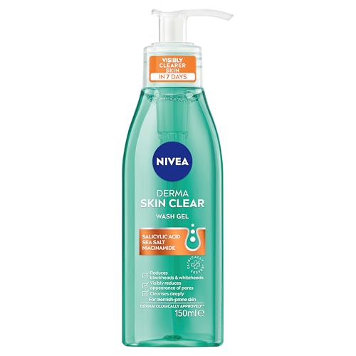 NIVEA Derma Skin Clear Gel Face Wash 150ml | Cleanser for Oily, Acne-Prone Skin | Salicylic Acid + Niacinamide + Sea Salt to Reduce Blemishes | Removes Excess Oil | Minimises Blackhead & Whiteheads