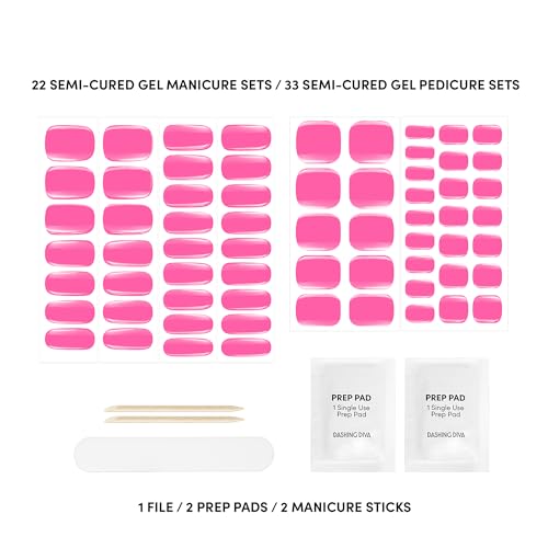 Dashing Diva Glaze Mani Pedi Kit - The Eye Candy Glaze - Comes with LED Nail Lamp - Long Lasting, Semicured Gel Nail Strips for Toes & Hands